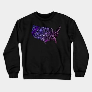 Colorful mandala art map of the United States of America in violet, white and pink on black Crewneck Sweatshirt